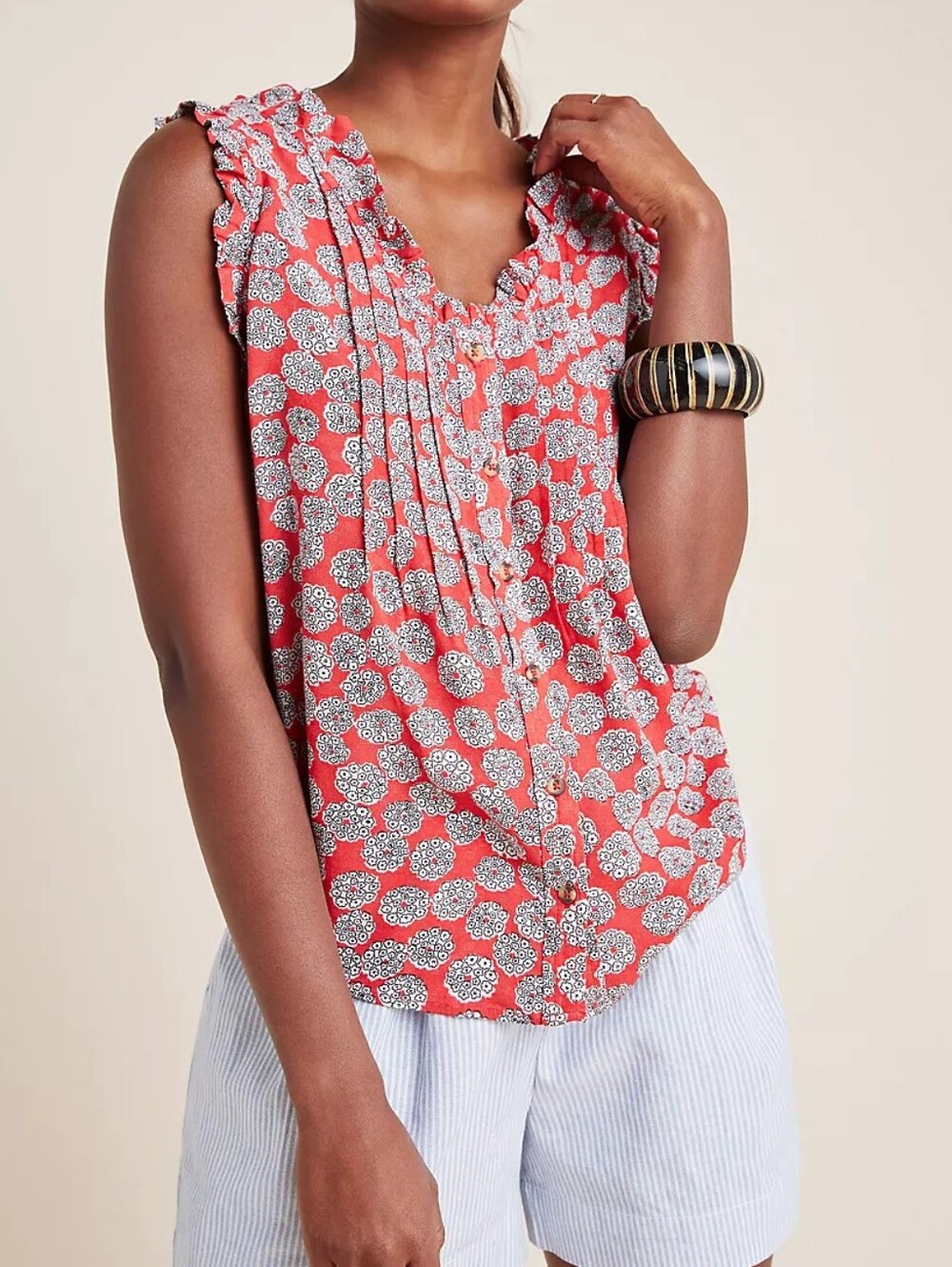 Maeve By Anthropologie Rayne Red Multicolor Floral Button Down Blouse Size 6